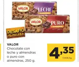 Alimerka VALOR Chocolate con leche y almendras o puro con oferta