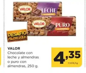 Alimerka VALOR Chocolate con leche y almendras o puro con oferta