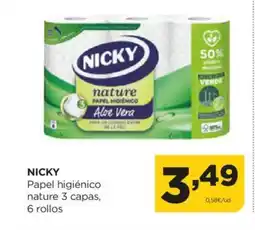 Alimerka NICKY Papel higiénico nature 3 capas, 6 rollos oferta