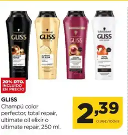 Alimerka GLISS Champú color perfector, total repair, ultimate oil elixir o ultimate repair oferta
