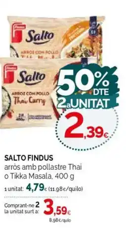 Condis SALTO FINDUS arròs amb pollastre Thai o Tikka Masala oferta