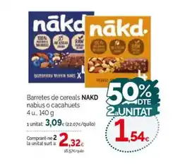 Condis NAKD Barretes de cereals nabius o cacahuets oferta