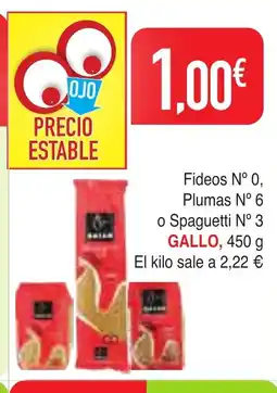 Masymas GALLO Fideos N° 0, Plumas N° 6 o Spaguetti N° 3 oferta