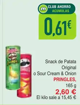Masymas PRINGLES Snack de Patata Original o Sour Cream & Onion oferta