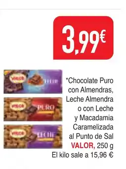 Masymas VALOR Chocolate Puro con Almendras Leche Almendra o con Leche y Macadamia oferta