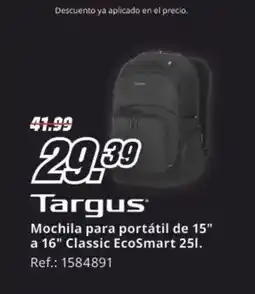 MediaMarkt TARGUS Mochila para portátil de 15" oferta
