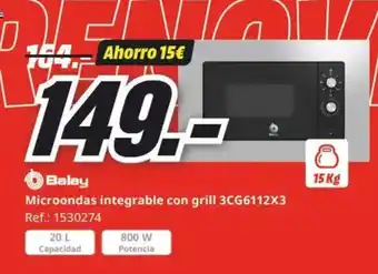MediaMarkt BALAY Microondas integrable con grill 3CG6112X3 oferta