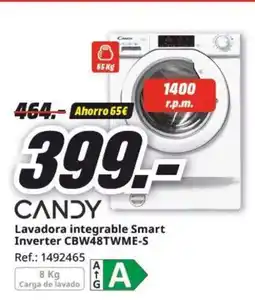 MediaMarkt CANDY Lavadora integrable Smart Inverter CBW48TWME-S oferta