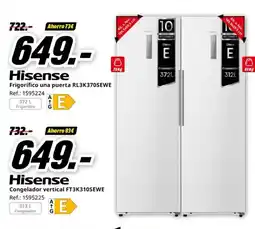 MediaMarkt HISENSE Frigorífico una puerta RL3K370SEWE oferta