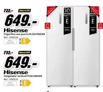 MediaMarkt HISENSE Frigorífico una puerta RL3K370SEWE oferta