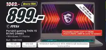MediaMarkt MSI Portátil gaming THIN 15 B13VE-2446ES oferta
