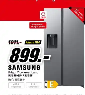 MediaMarkt SAMSUNG Frigorífico americano RS65DG54R3S9EF oferta