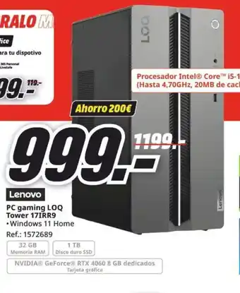 MediaMarkt LENOVO PC gaming LOQ Tower 17IRR9 oferta