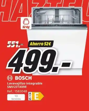 MediaMarkt BOSCH Lavavajillas integrable SMV2ITX09E oferta