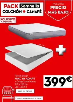 Conforama Pack colchón max y9 adapt + canapé color blanco. 135 x 190 cm oferta