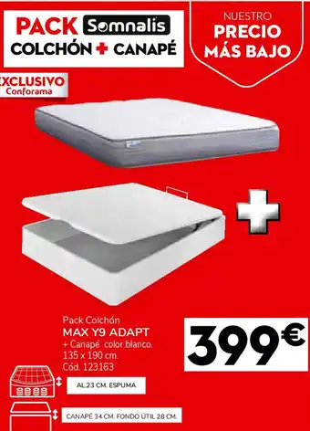 Conforama Pack colchón max y9 adapt + canapé color blanco. 135 x 190 cm oferta