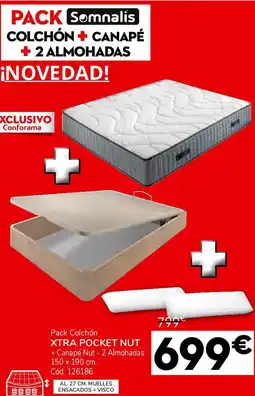 Conforama Pack colchón xtra pocket nut + canapé nut - 2 almohadas oferta