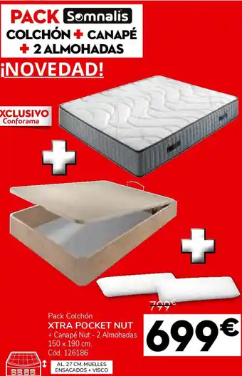 Conforama Pack colchón xtra pocket nut + canapé nut - 2 almohadas oferta