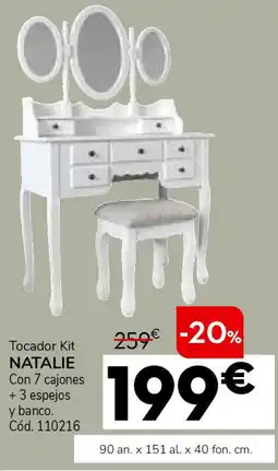 Conforama Tocador kit natalie con 7 cajones + 3 espejos y banco oferta