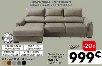 Conforama Chaise longue 3 plazas tela nahia oferta