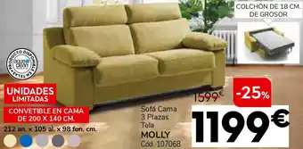 Conforama Sofá cama 3 plazas tela molly oferta