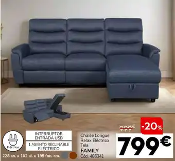 Conforama Chaise longue relax eléctrico tela family oferta