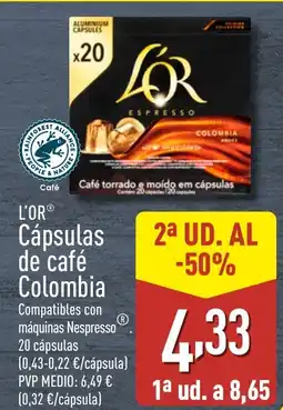 ALDI L'OR Cápsulas de café Colombia oferta