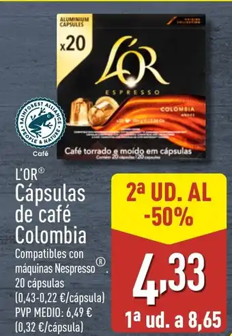 ALDI L'OR Cápsulas de café Colombia oferta