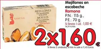 Alimerka Ramona Mejillones en escabeche P.n.: 115g, P.e.: 70g oferta