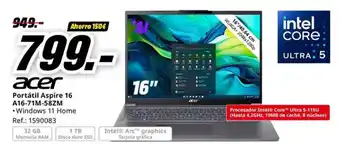 MediaMarkt ACER Portátil Aspire 16 A16-71M-58ZM oferta