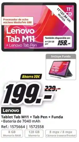 MediaMarkt LENOVO Tablet Tab M11 + Tab Pen + Funda oferta