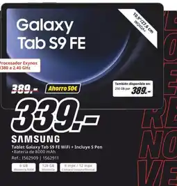 MediaMarkt SAMSUNG Tablet Galaxy Tab S9 FE WiFi + Incluye S Pen oferta