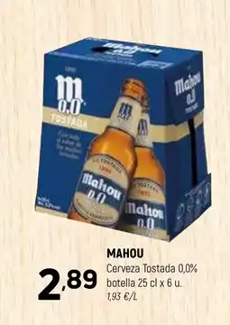 Coviran MAHOU Cerveza Tostada 0,0% botella oferta