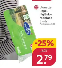 Rossmann ALOUETTE Papel higiénico reciclado 8 uds oferta