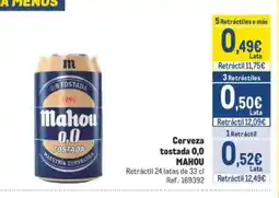Makro MAHOU Cerveza tostada 0,0 oferta