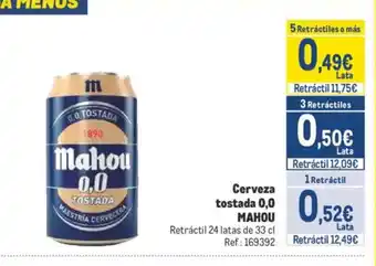 Makro MAHOU Cerveza tostada 0,0 oferta