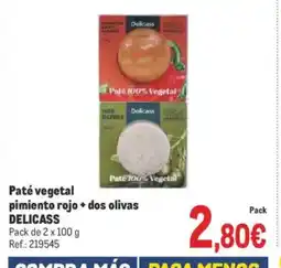 Makro DELICASS Paté vegetal pimiento rojo + dos olivas oferta
