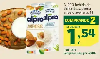 HiperDino Bebida de almendras, avena, arroz o avellana 1 l alpro oferta