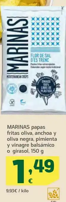 HiperDino Patatas fritas oliva, anchoa y oliva negra, pimienta y vinagre blasámicp o girasol 150 g oferta
