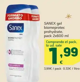 HiperDino Gel biomeprotec prohydrate, pack 2 x 600 ml sanex oferta