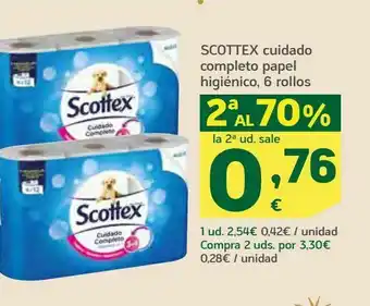 HiperDino cuidado completo papel higiénico, 6 rollos scottex oferta