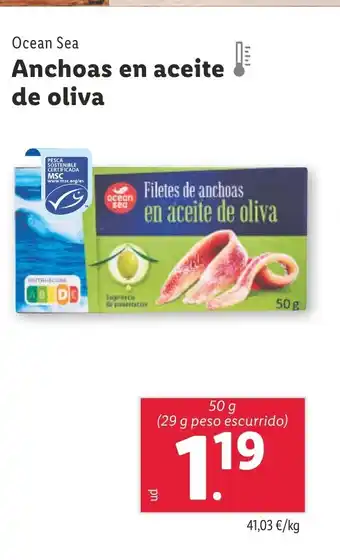 Lidl OCEAN SEA Anchoas en aceite de oliva oferta
