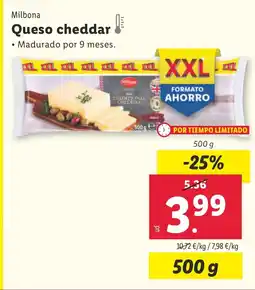 Lidl MILBONA Queso cheddar oferta