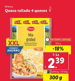Lidl MILBONA Queso rallado 4 quesos oferta