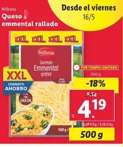 Lidl MILBONA  Queso emmental rallado oferta