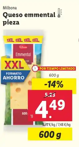 Lidl MILBONA Queso emmental pieza oferta