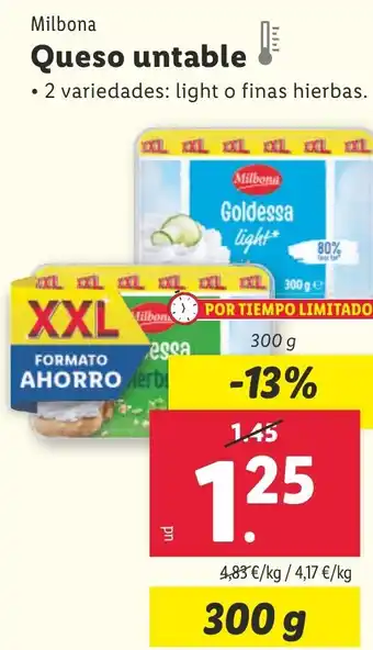 Lidl MILBONA Queso untable oferta
