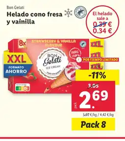 Lidl BON GELATI Helado cono fresa y vainilla oferta