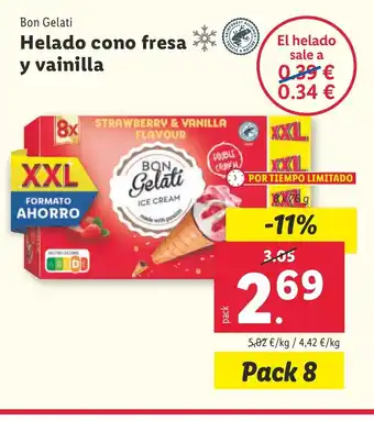 Lidl BON GELATI Helado cono fresa y vainilla oferta
