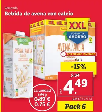 Lidl VEMONDO Bebida de avena con calcio oferta